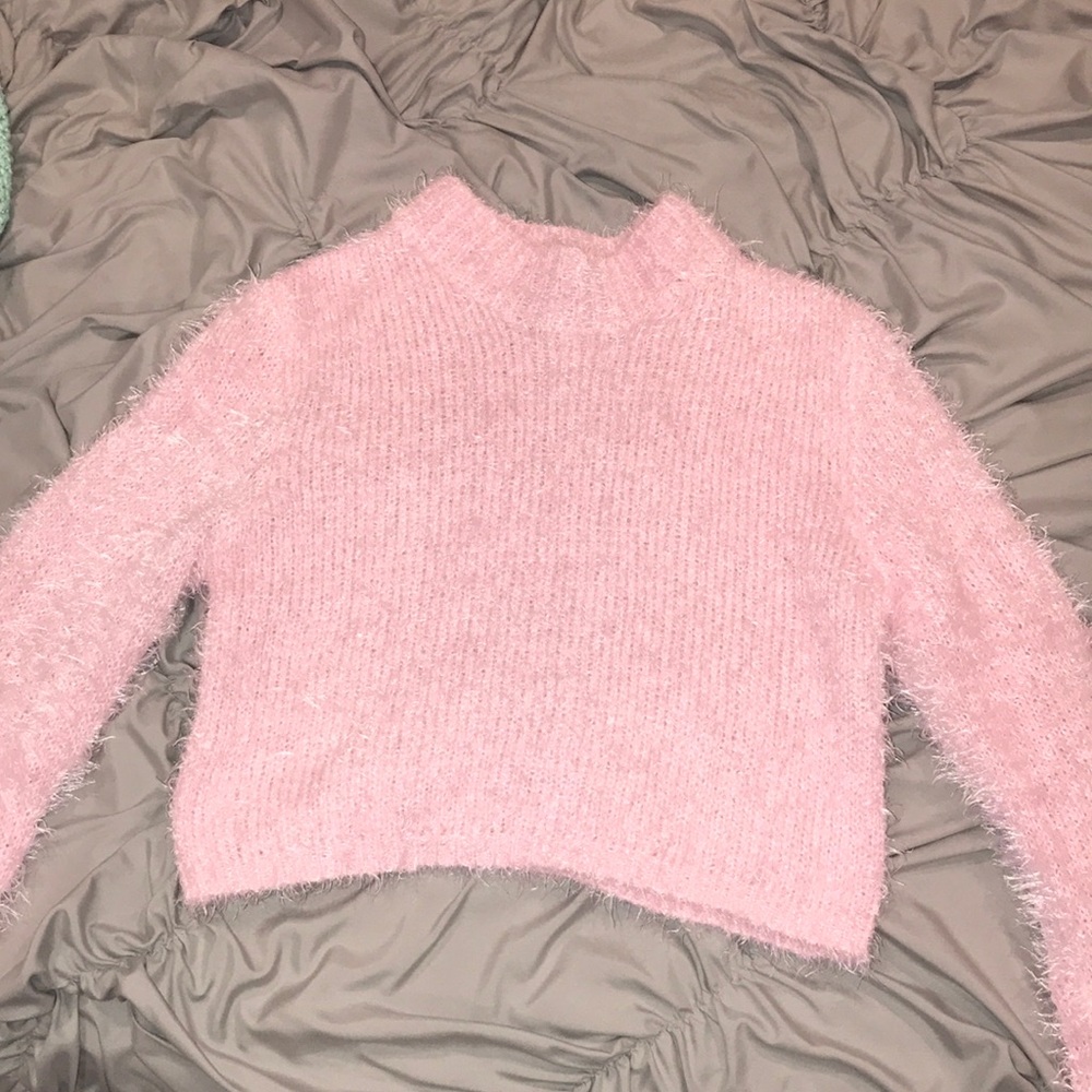Fuzzy pink crop sweater
